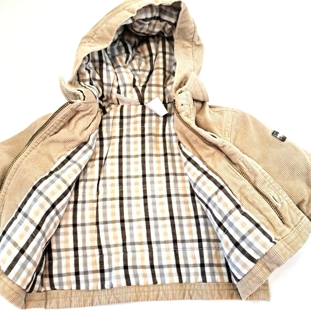 Koala Kids Nordic Corduroy‎ Coat Baby 3-6 Months Tan Plaid Lining